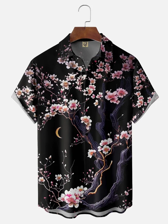 Moisture-wicking Japanese Sakura Chest Pocket Hawaiian Shirt