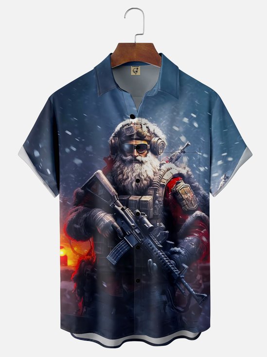 Moisture-wicking Christmas Santa Marine Corps Chest Pocket Casual Shirt