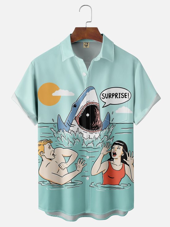 Hardaddy X Artist Coffee Man Moisture-wicking Shark Surprise Chest Pocket Hawaiian Shirt