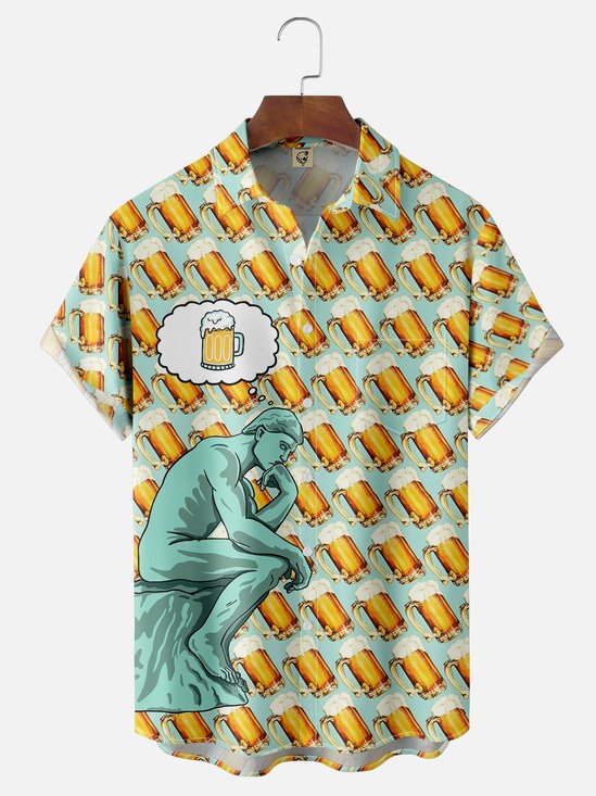 Hardaddy X Artist Coffee Man Moisture-wicking The Thinker Beer Chest Pocket Hawaiian Shirt