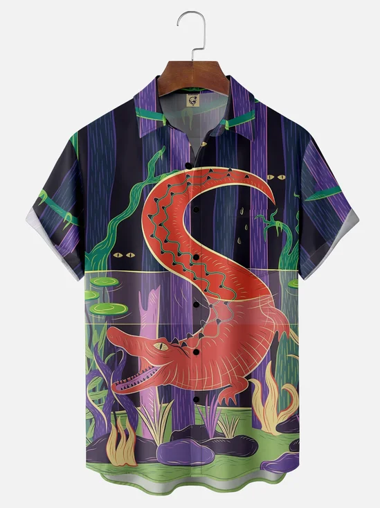 Moisture-wicking Alligator Chest Pocket Hawaiian Shirt