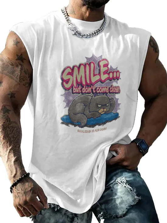 Hardaddy X Artist Marcio Lima Mens Crewneck Tank Tops Cat Beach Sleeveless Shirt
