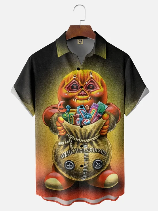 Moisture Wicking Funny Monster Chest Pocket Hawaiian Shirt