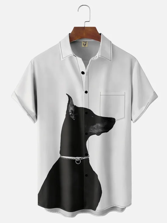 Moisture-wicking Doberman Dog Chest Pocket Hawaiian Shirt