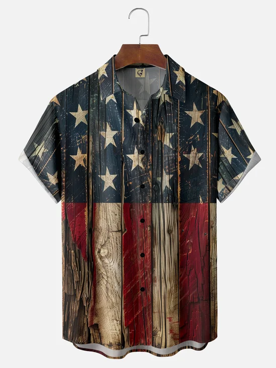 Moisture-wicking American Flag Chest Pocket Casual Shirt