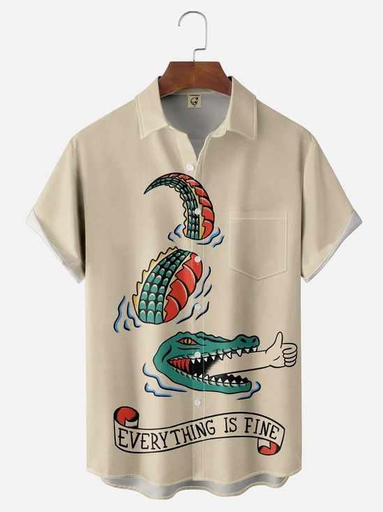 Hardaddy x Coffee Man Moisture Wicking Fun Vintage Croc Chest Pocket Hawaiian Shirt