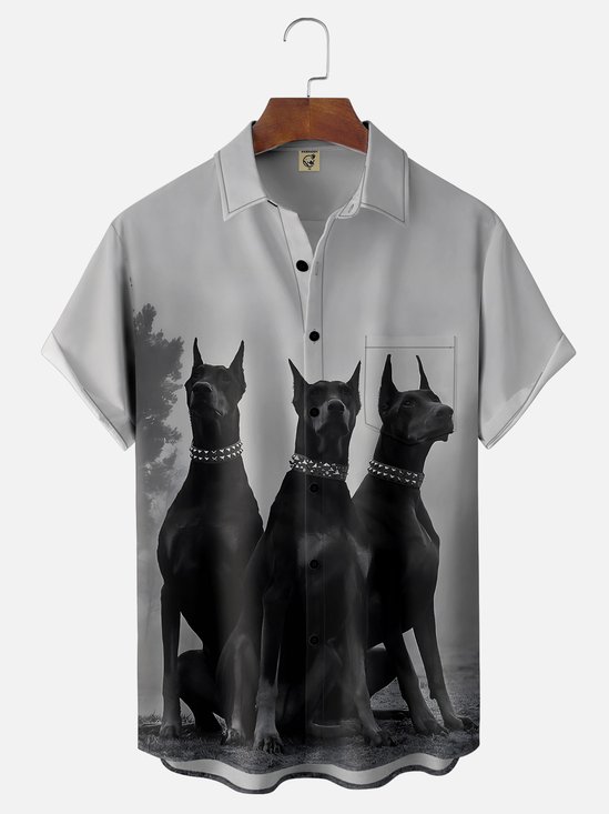 Moisture-wicking Cool Doberman Chest Pocket Hawaiian Shirt