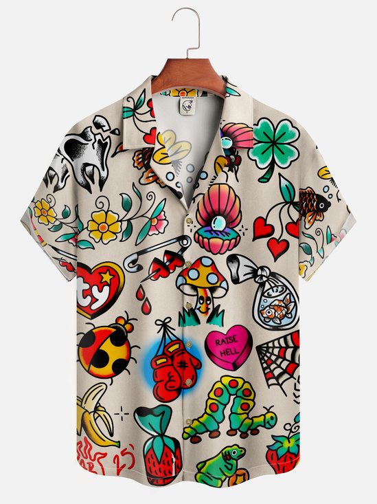 Moisture-wicking Art Hippie Tattoo Aloha Camp Shirt