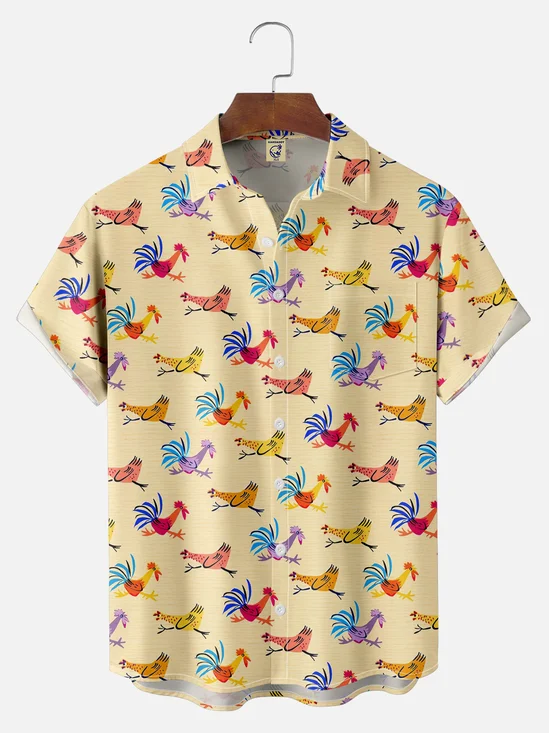 Big Size Moisture-wicking Breathable Rooster Chest Pocket Hawaiian Shirt
