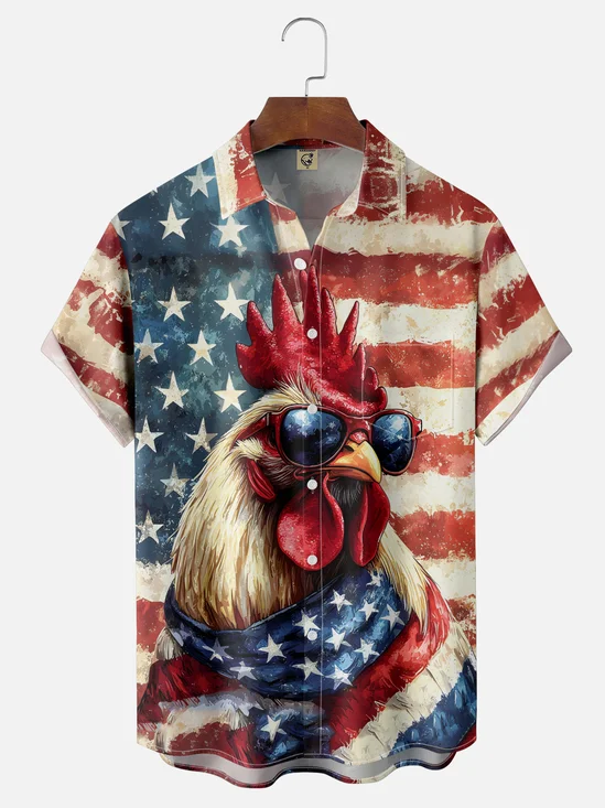 Moisture-wicking American Flag Chicken Chest Pocket National Patriotic Shirt