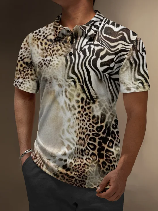 Moisture Wicking Gradient Abstract Leopard Short Sleeve Golf Polo