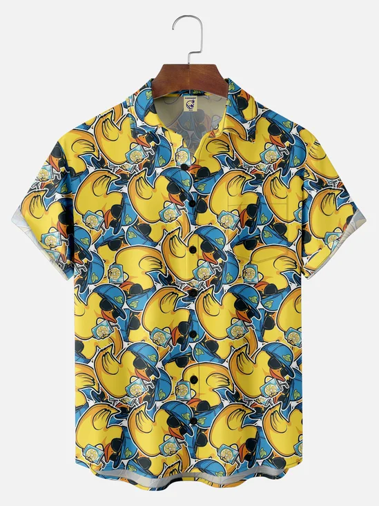 Big Size Moisture-wicking Duck Chest Pocket Hawaiian Shirt