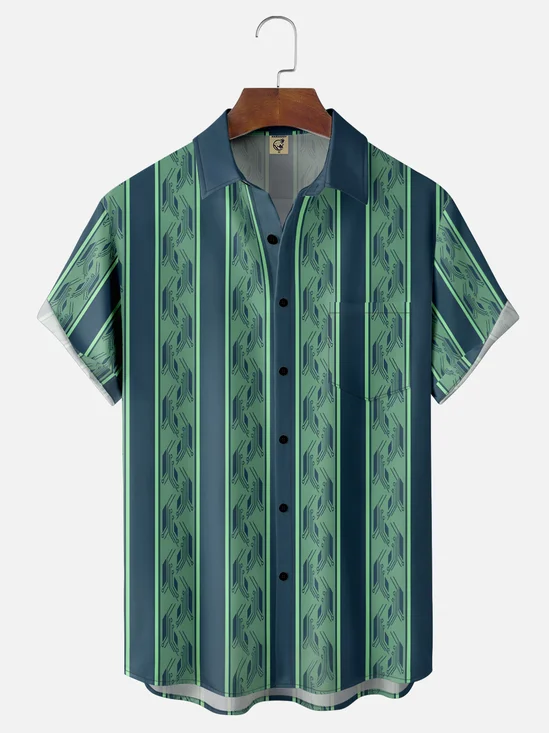 Moisture-wicking Artistic Geometric Stripes Chest Pocket Casual Shirt