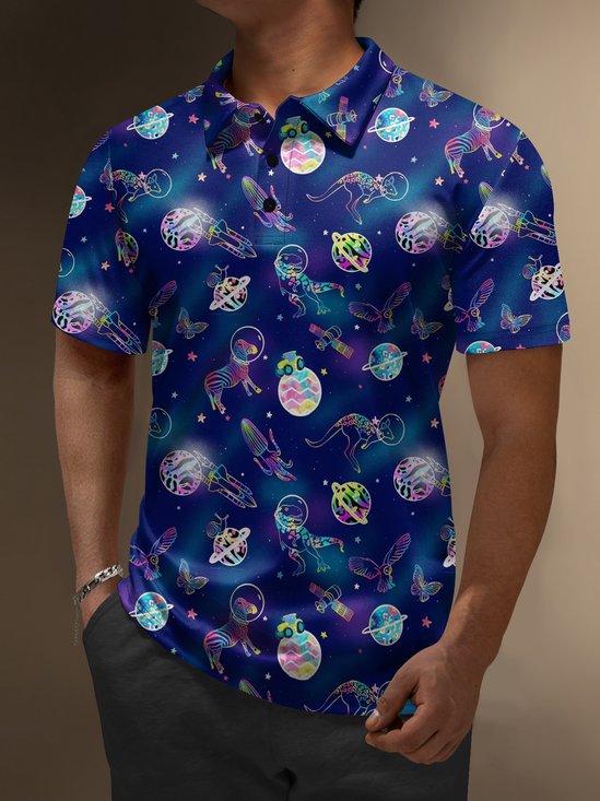 Moisture Wicking Gradient Color Dinosaur Zebra Short Sleeve Golf Polo