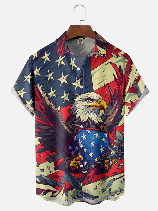 Moisture-wicking American Eagle Chest Pocket National Patriotic Shirt