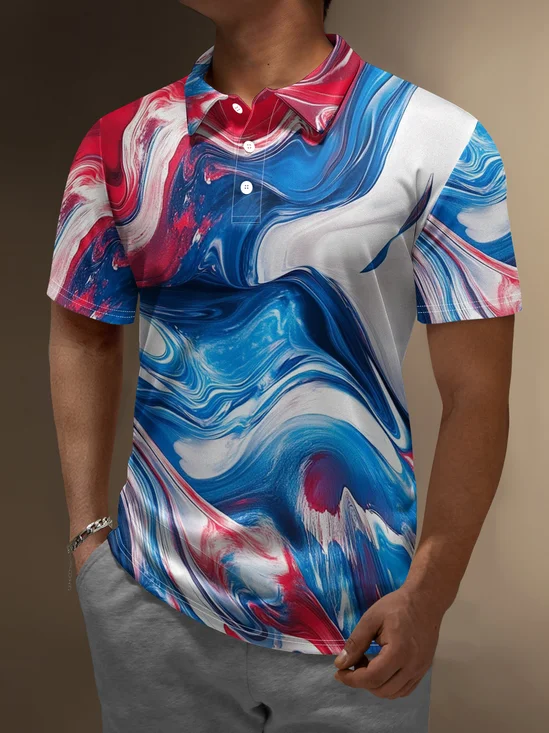 Moisture Wicking Gradient Color Abstract Stripes Short Sleeve Golf Polo