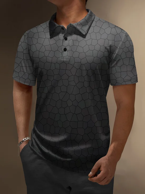 Moisture-wicking Gradient Color Abstract Geometric Short Sleeve Golf Polo