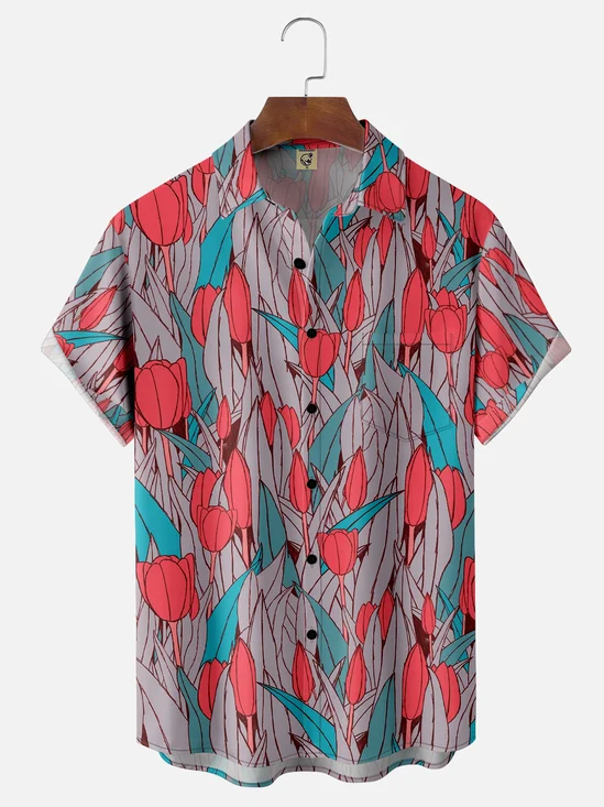 Hardaddy X Artist Stephen Wade Moisture-wicking Floral Chest Pocket Hawaiian Shirt