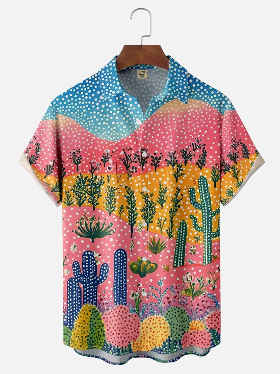 Hardaddy X Artist Kathleen Shimmield Moisture-wicking Landscape Cactus Chest Pocket Hawaiian Shirt