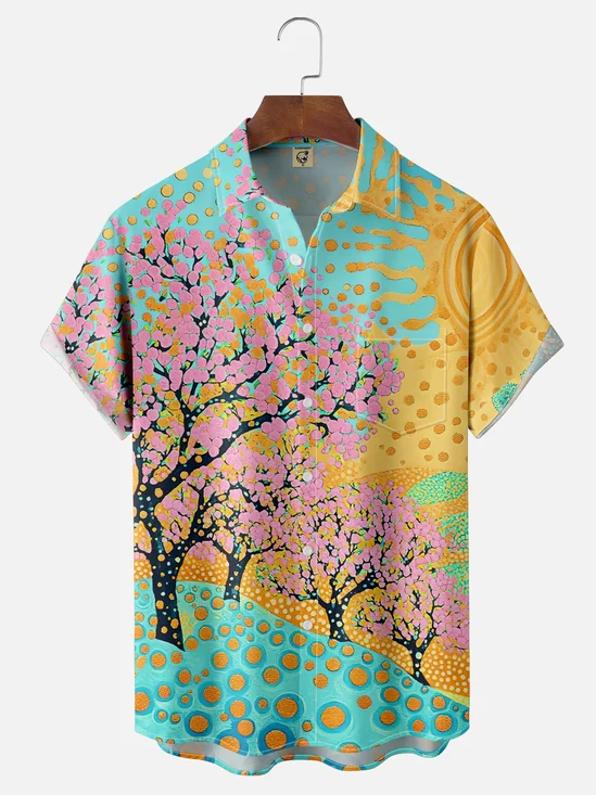 Hardaddy X Artist Kathleen Shimmield Landscape Cherry Blossom Tree Chest Pocket Hawaiian Shirt