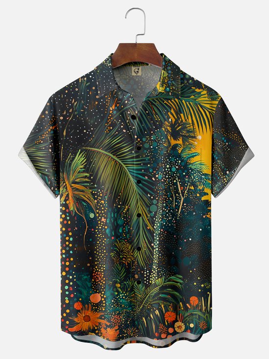 Hardaddy X Artist Kathleen Shimmield Moisture-wicking Tropical Palm Chest Pocket Hawaiian Shirt