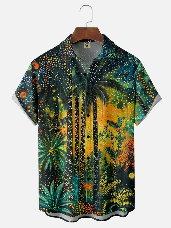 Hardaddy X Kathleen Shimmield Moisture Wicking Abstract Plants Floral Chest Pocket Hawaiian Shirt