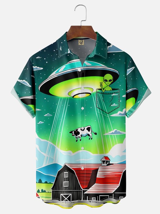 Hardaddy X Artist Coffee Man Moisture-wicking Alien Chest Pocket Hawaiian Shirt