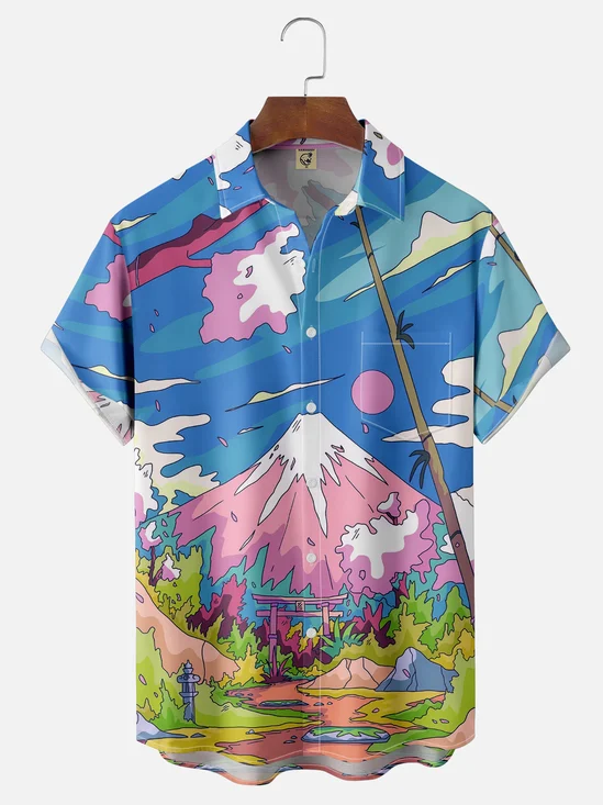 Hardaddy X Artist Stephen Wade Moisture-wicking Landscape Mount Fuji Chest Pocket Hawaiian Shirt
