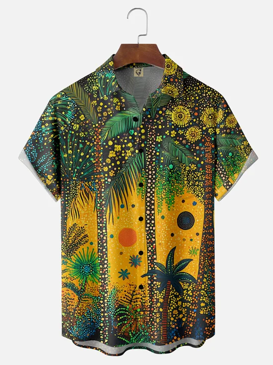 Hardaddy X Artist Kathleen Shimmield Moisture-wicking Tropical Palm Chest Pocket Hawaiian Shirt