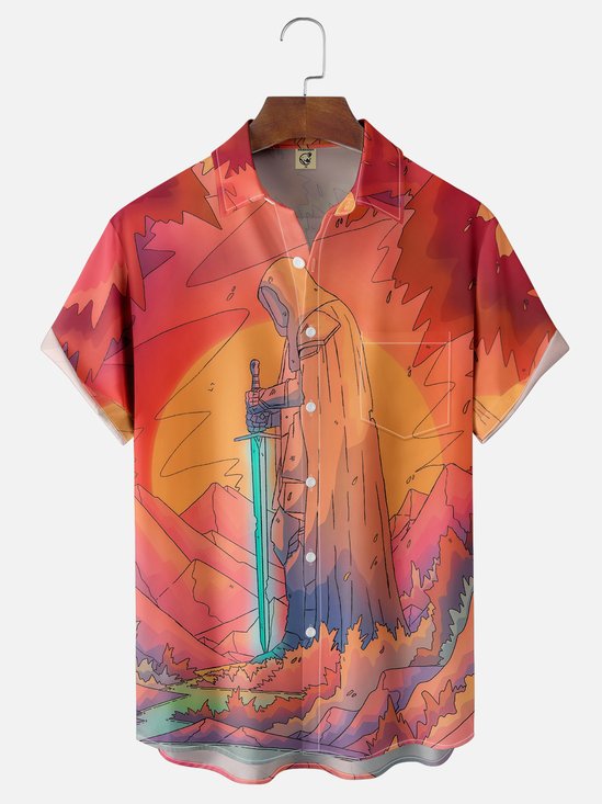 Hardaddy X Artist Stephen Wade Moisture-wicking Religious Sword Guard Chest Pocket Hawaiian Shirt