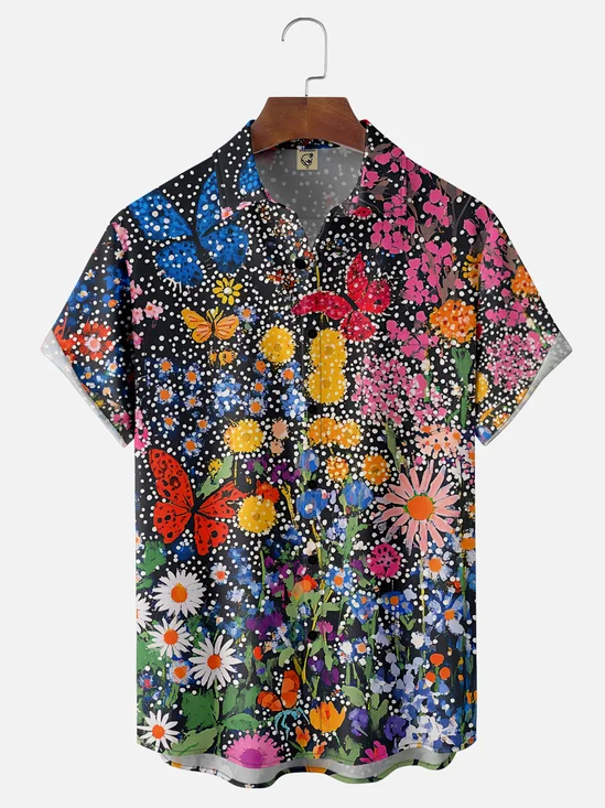 Hardaddy X Artist Kathleen Shimmield Moisture-wicking Floral Butterfly Chest Pocket Hawaiian Shirt
