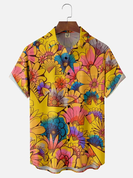 Hardaddy X Artist Stephen Wade Moisture-wicking Floral Chest Pocket Hawaiian Shirt