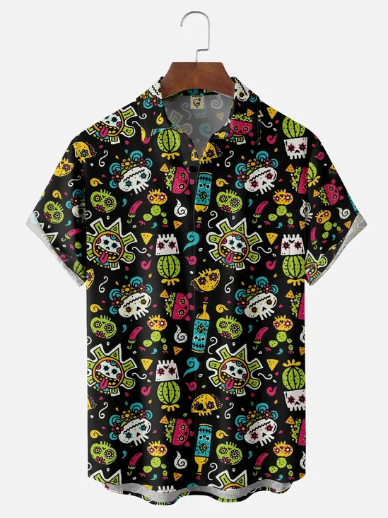 Hardaddy X Artist Walmazan Moisture-wicking Mexican Skull Chest Pocket Hawaiian Shirt