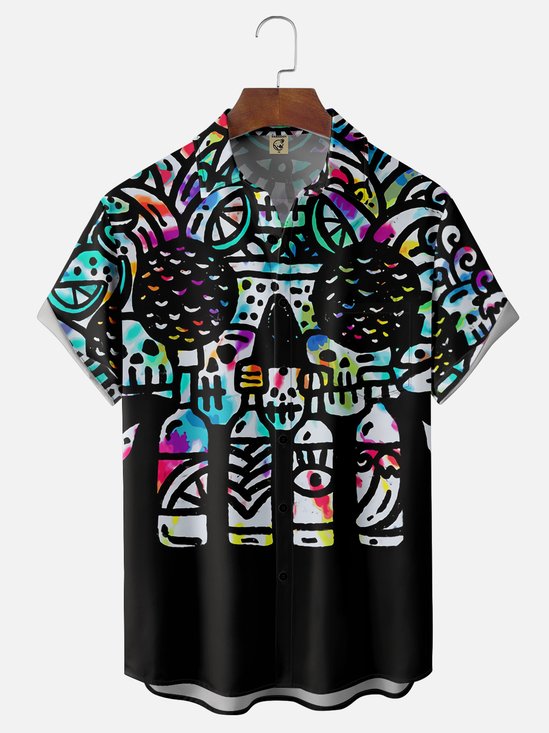 Hardaddy X Artist Walmazan Moisture-wicking Art Skull Chest Pocket Hawaiian Shirt
