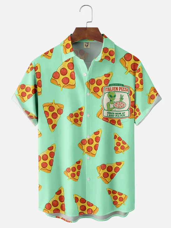 Hardaddy X Artist Coffee Man Moisture-wicking Alien Pizza Chest Pocket Hawaiian Shirt