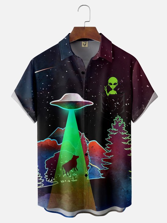 Hardaddy X Artist Coffee Man Moisture-wicking Alien Chest Pocket Hawaiian Shirt