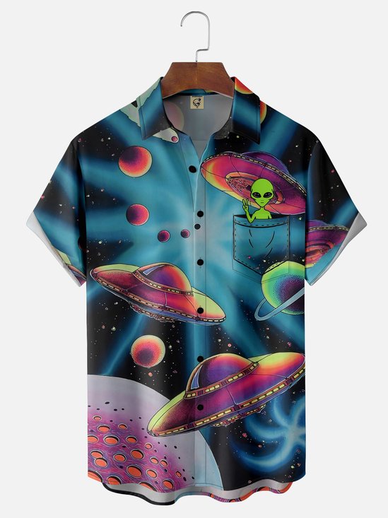 Hardaddy X Artist Coffee Man Moisture-wicking Alien Chest Pocket Hawaiian Shirt