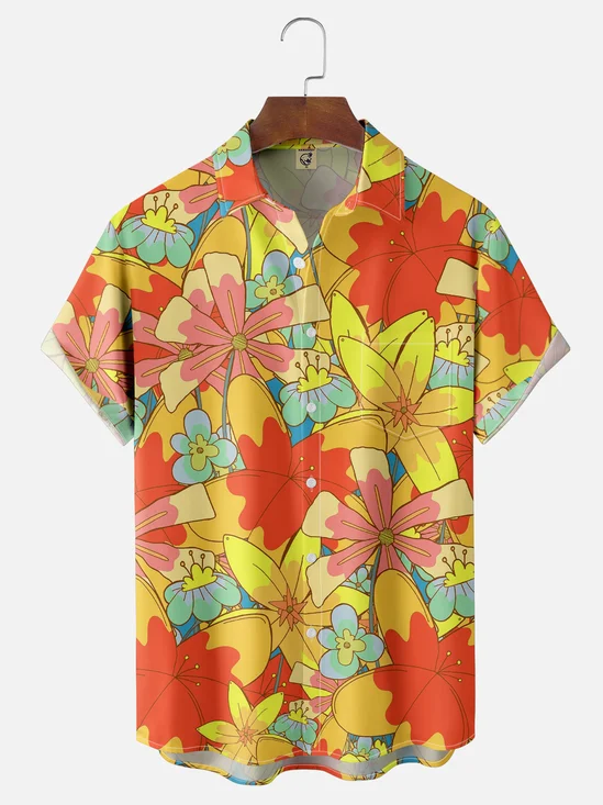 Hardaddy X Artist Stephen Wade Moisture-wicking Floral Chest Pocket Hawaiian Shirt