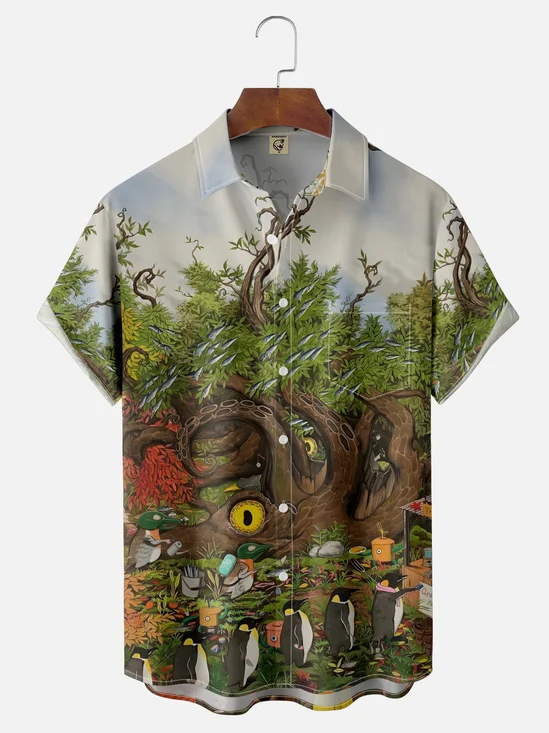 Moisture-wicking Octopus Penguin Chest Pocket Casual Shirt