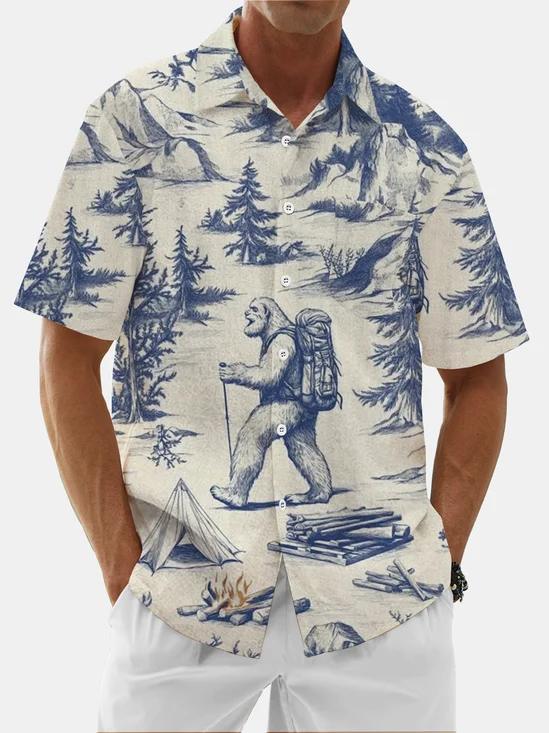 Moisture Wicking Camping Bigfoot Chest Pocket Hawaiian Shirt