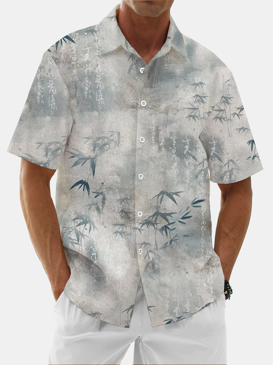 Moisture Wicking Bamboo Leaf Chest Pocket Hawaiian Shirt