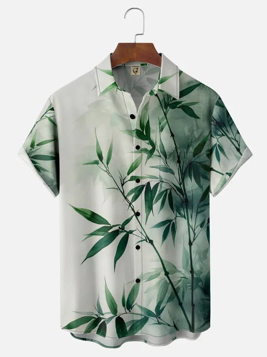 Moisture Wicking Japanese Culture Gradient Color Bamboo Chest Pocket Hawaiian Shirt