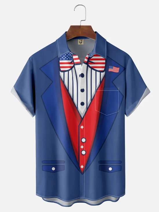 Moisture Wicking American Flag Chest Pocket Hawaiian Shirt