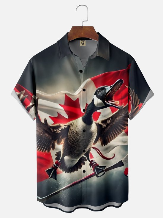Moisture Wicking Canada Goose Gradient Maple Leaf Chest Pocket Hawaiian Shirt