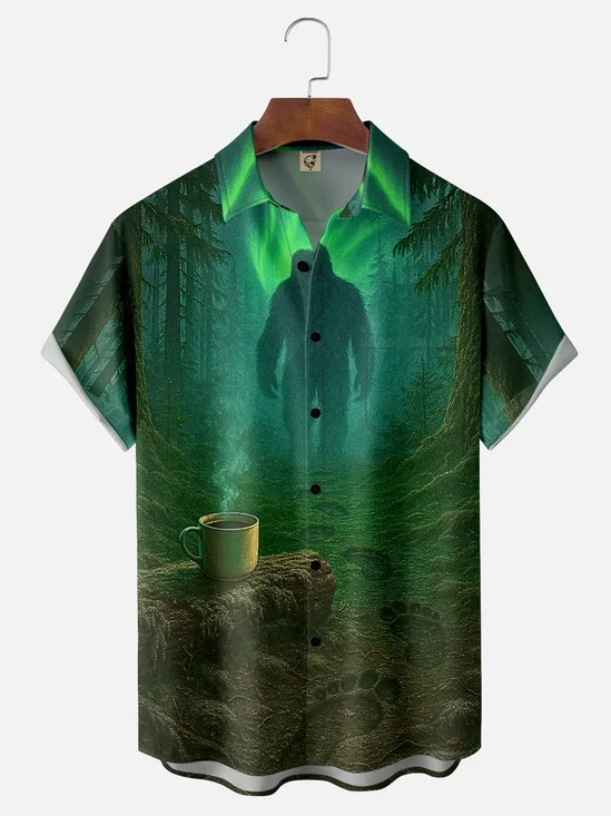 Moisture-wicking Bigfoot Forest Mist Chest Pocket Hawaiian Shirt
