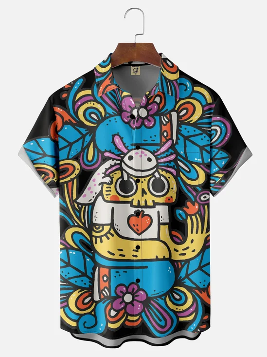 Hardaddy X Artist Walmazan Moisture-wicking Mexican Skull Chest Pocket Hawaiian Shirt