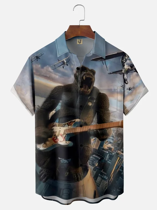 Moisture Wicking Rock Chimp Chest Pocket Hawaiian Shirt