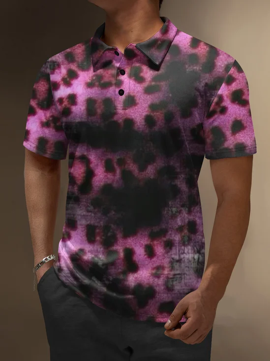 Moisture Wicking Abstract Gradient Leopard Short Sleeve Golf Polo