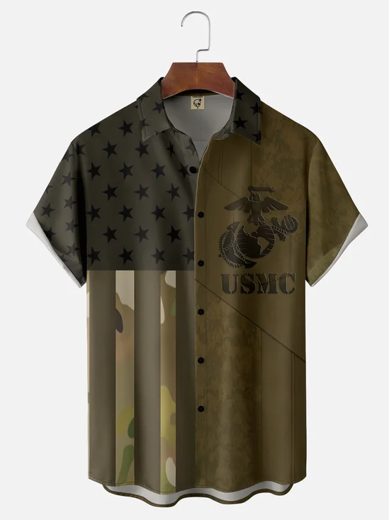 Moisture-wicking U.S. Marine Corps Camo Chest Pocket Hawaiian Shirt