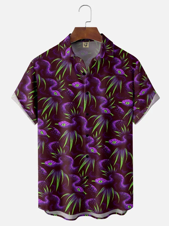 Moisture Wicking Ombre Snake Leaf Chest Pocket Hawaiian Shirt